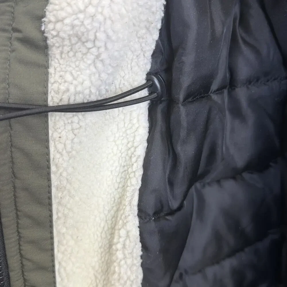 Bella Swan Faux Fur Hood Quilted Parka Coat Green Zip Jacket Womens S Nine West